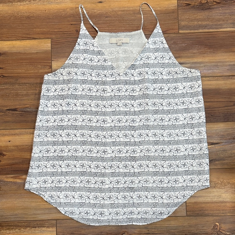 LOFT White Black Floral Stripe Spaghetti Strap Cami
